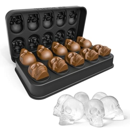 3D Skull Eiswürfelformen, Spespo Schwarz BPA Freie Silikon Ice Cubes Mold Tray mit Deckel, Mache 10 Vivid Skulls, Perfekt für Whiskey, Cocktail und Jedes Getränk (Trichter Enthalten) - 1