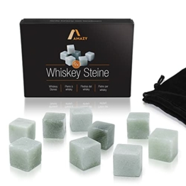 Amazy Whisky Steine (9 Stück) inkl. Samtbeutel – Wiederverwendbare Eiswürfel aus natürlichem, geschmacksneutralem Speckstein in edler Geschenkbox - 1