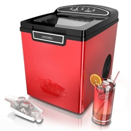 Arendo - Eiswürfelmaschine Edelstahl - Eiswürfelbereiter - Ice Cube Maker Maschine - 1,8 Liter - Eiswürfelautomat - Eismaschine mit Kühlung - Eiswürfel Größen Klein + Groß - ABS - BPA frei - Rot - 1