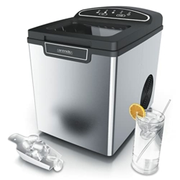 Arendo - Eiswürfelmaschine Edelstahl - Eiswürfelbereiter - Ice Maker Maschine - 1,8 Liter - Eiswürfelautomat - Eismaschine mit Kühlung - Eiswürfel Größen small und Large - Status LEDs - ABS- BPA frei - 1