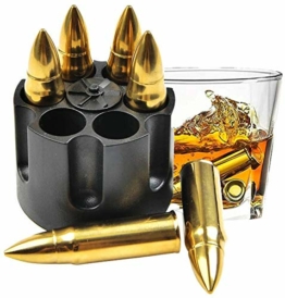 BUYGOO Edelstahl Whisky Steine Bullets mit Basis - 6Pcs Wiederverwendbar Metall Eiswürfel Große Kugelförmig Eiswürfel, Whiskey Zubehör Geschenk für Männer - 1