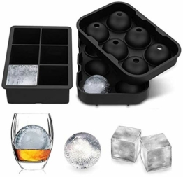 Eiswürfelform, 2 Stück Groß Silikon Eiswürfelform mit Deckel Ice Cube, 1 Quadratische Eiswürfelform und 1 Eiskugelform für Cocktail, Whisky, Babynahrung, LFGB Zertifiziert und BPA-frei - 1