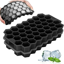 Eiswürfelform Silikon Eiswürfel Form 2er Pack 37-Fach mit Deckel ice cube tray BPA-freie Eiswürfelbehälter für Bier Cocktails Whisky (Schwarz) - 1