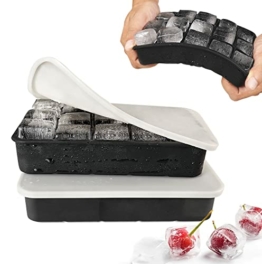 Eiswürfelform Silikon Eiswürfelbehälter mit Deckel 15-Fach 3cm Quadratische Eiswürfel Ice Cube Tray für Whisky, Cocktails Schwarz, 2 Stück - 1