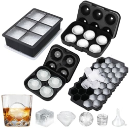 Eiswürfelform Silikon Eiswürfelbehälter mit Deckel - 4er-Set, leicht zu lösen, geeignet für Whisky-Cocktails und Säfte usw, LFGB-geprüft und BPA-frei - 1