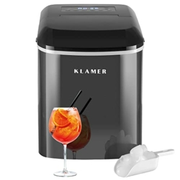 KLAMER Eiswürfelmaschine (2023), 10 Eiswürfel in 7-9 Minuten, 15 kg Eiswürfel pro Tag, 2 Eiswürfelgrößen, 2,1 L Wassertank, 120 W Ice Maker mit Timer, Leiser Eiswürfelbereiter mit Eisschaufel - 1