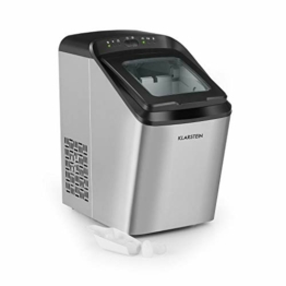 Klarstein Partytime - Eiswürfelmaschine, 15kg/24h, 2 Eiswürfelgrößen: S & L, Produktionszeit in 7 Minuten, Eiswürfel pro Zyklus: 9, 2,9 Liter Wassertank, LCD-Display, Timer, silber - 1