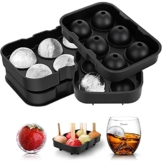 LessMo Giant Ice Cube Tray Round, 2 Packungen Silikon XXL Ice Cube Formen mit Deckel und Trichter, BPA-frei und FDA-Zugelassen, Schwarz, für Whisky, Cocktails und Babynahrung - 1