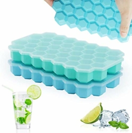 Rottay Eiswürfelform, 37-Fach Eiswuerfel Form 2er Pack Silikon Eiswürfelbehälter Mit Deckel Ice Cube Tray, Stapelbar Eiswürfelformen für Whisky Cocktails Saft Schokolade Süßigkeiten (grün + blau) - 1