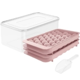 Runde Eiswürfelform, Eiswürfelform für Gefrierschrank mit Behälter, Mini-Kreis-Eiswürfelform, 3 cm x 66 Stück, Kugelform, Eiskühlung, Tee und Kaffee (2 rosa Tabletts, 1 Behälter und Schaufel) - 1