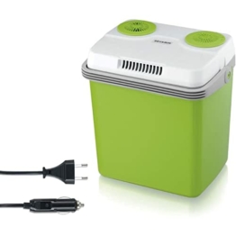 SEVERIN Elektrische Kühlbox (19 L) mit Kühl- und Warmhaltefunktion, Auto Kühlbox mit 2 Anschlüssen (Netzteil & Zigarettenanzünder), Kühlbox grün/grau, KB 2922 - 1
