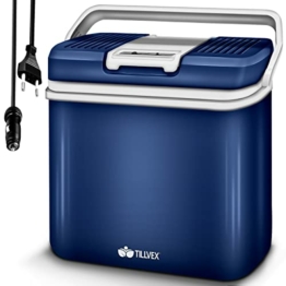 tillvex Kühlbox elektrisch 24L | Mini-Kühlschrank 230 V und 12 V für KFZ Auto Camping | kühlt & wärmt | ECO-Modus (Blau) - 1