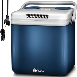 tillvex Kühlbox elektrisch 32L | Mini-Kühlschrank 230 V und 12 V für KFZ Auto Camping | kühlt & wärmt | ECO-Modus (Blau) - 1