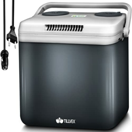 tillvex Kühlbox elektrisch 32L | Mini-Kühlschrank 230 V und 12 V für KFZ Auto Camping | kühlt & wärmt | ECO-Modus (Grau) - 1