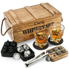 Whisky Steine Geschenkset mit Glas，Whisky Gläser Set ,Personalisiert Whiskey Geschenk für Männer, 2x 300ml Gläser，6 Whisky-Steine,Whisky Zubehör mit Holz Geschenkbox - 1